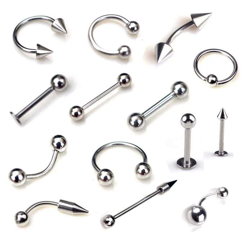 5pcs/lot Silver Color Stainless Steel Eyebrow Navel Belly Lip Tongue Nose Piercing Bar Ring Labret Barbell Tunnel Body Jewelry