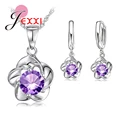 New Hot Fashion Beautiful Flowers Necklaces Earring Crystals 925 Sterling Silver Fantastic Women Wedding Jewelry Set preview-2