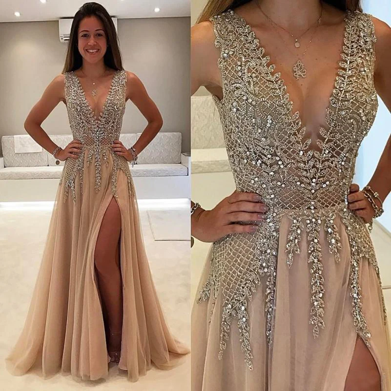 long champagne evening gown