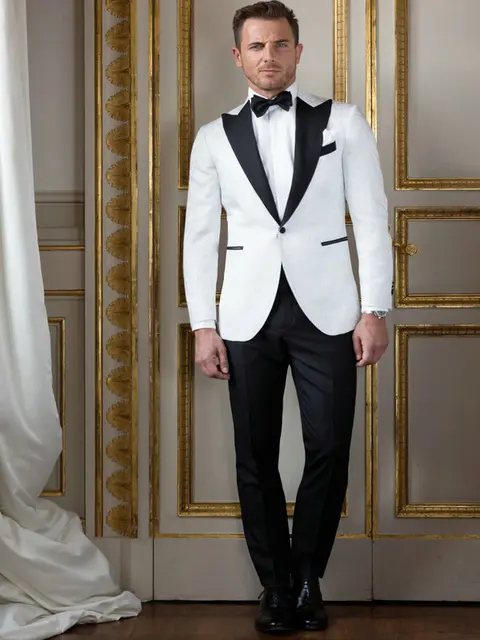 Mens 3 Piece Suits White Tuxedo Jacket 