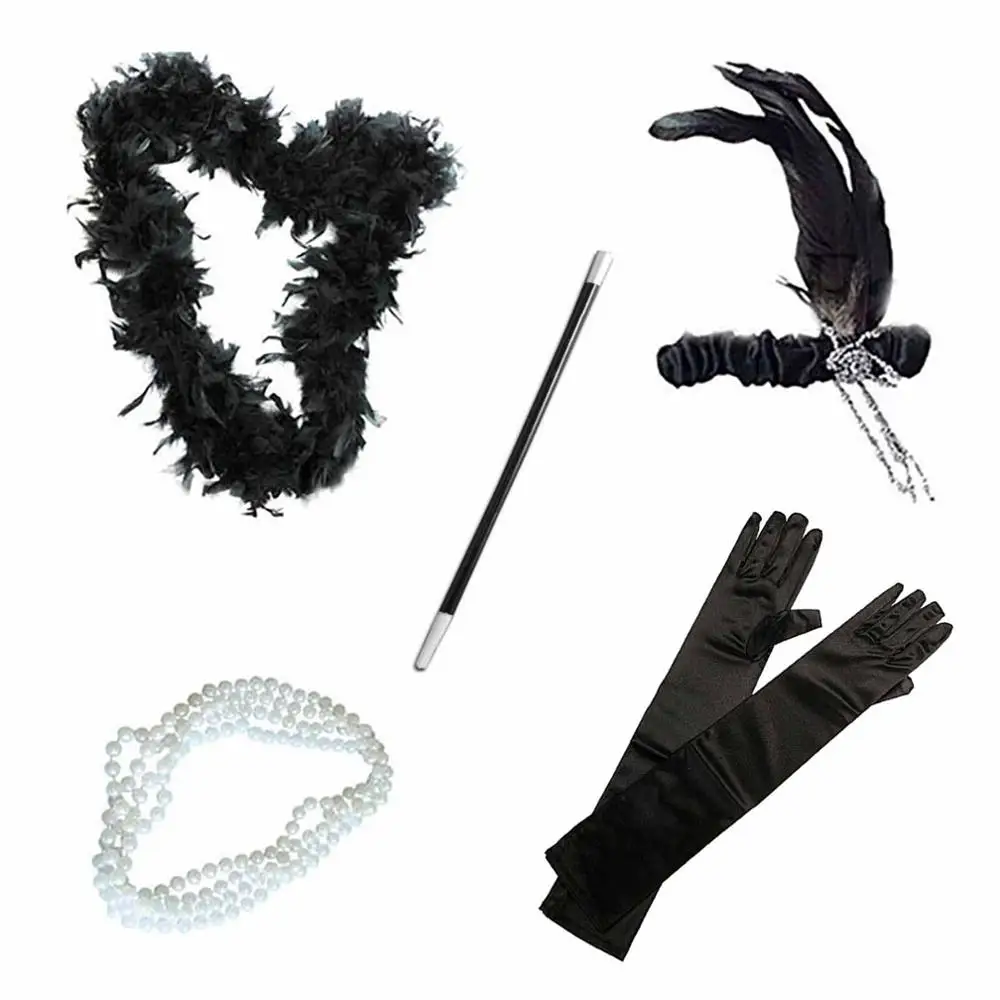 5 Pcs/Set Flapper Girl Fancy Dress Accessories Hen Party Charleston  Gangster Gatsby Costume Kit 