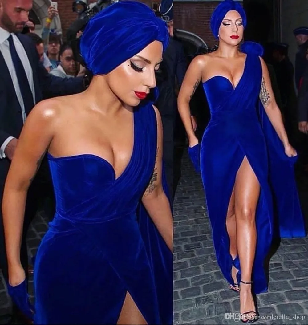 one shoulder royal blue prom dress