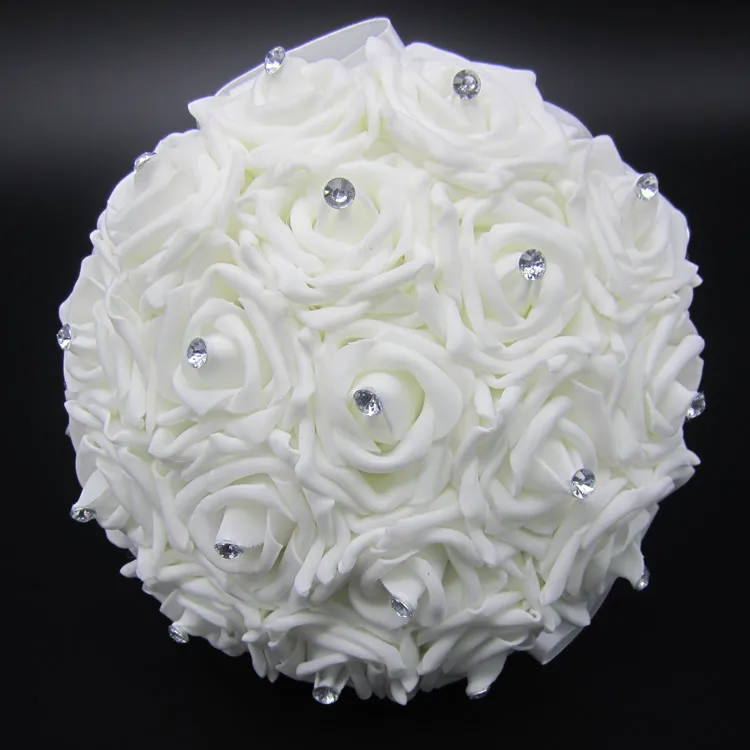 קנו אביזרים לחתונה | 2016 Beautiful White Bridal Bridesmaid Flower wedding  bouquet de noiva artificial flower rose bouquet Crystal bridal bouquets