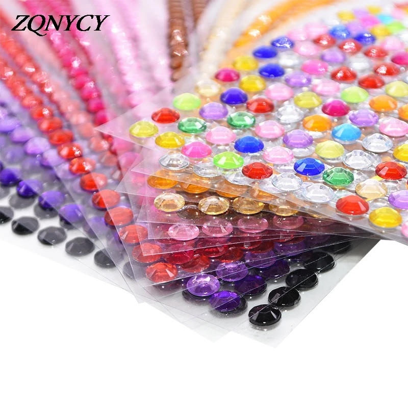 3/4/5/6mm Self Adhesive Colorful Crystal Rhinestone Stickers for
