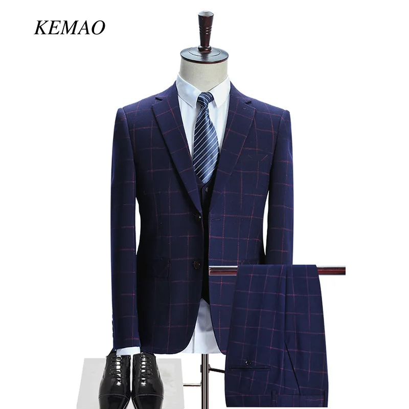 KEMAO-Tuxedo Suit for Men, Slim Fit Casual Tuxedo, Wedding Groom, Plus 3 Pieces, Jacket, Vest, Pant-animated-img