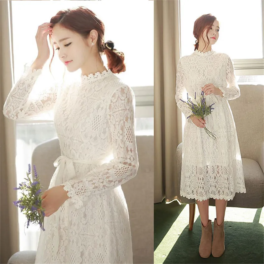 New Autumn Women Long Sleeve Lace Dress 