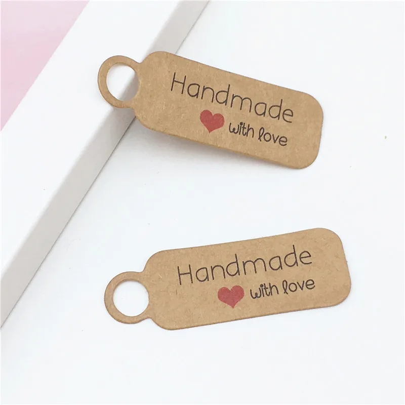 100pcs Kraft Paper Tags With Strings Handmade With Love Hang Tags Garment  Tags for Candy/gift/cookies Display Packing Label Card 