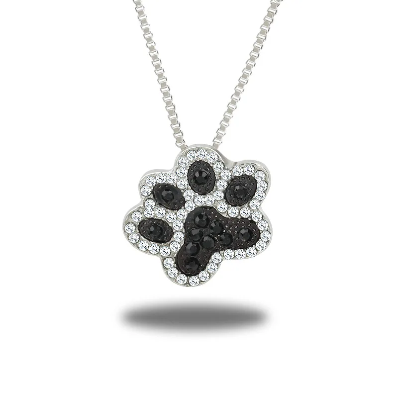 Dogs Paw Link Chains Pendants Necklace Jewelry For Women Silver Color Animal Feet Crystal Charm Sweater Necklaces Accessories-animated-img