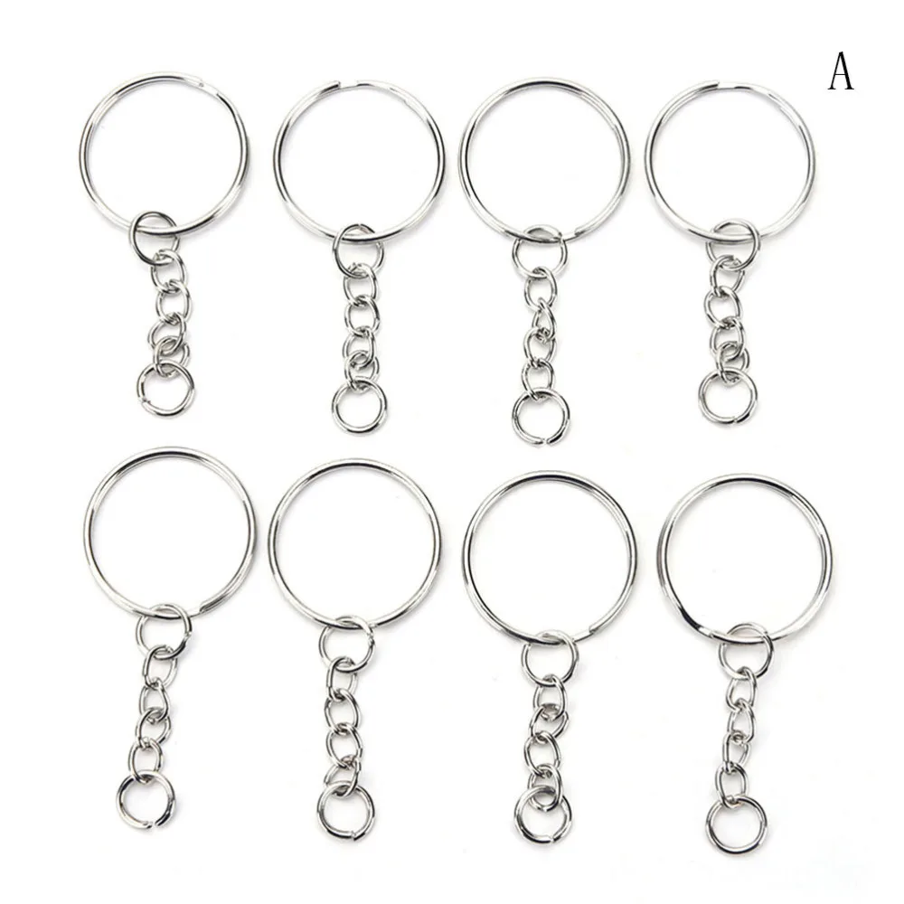 100 Pcs/Set Silvery Key Chains Stainless Alloy Circle DIY 25mm Keyrings 3 Styles Jewelry Keychain Key Ring-animated-img