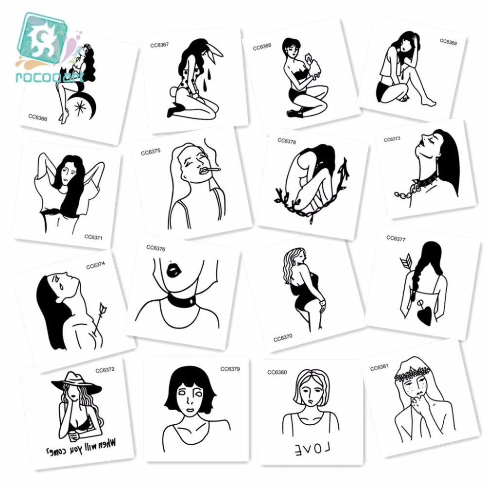 Rocooart 25 Sheets Different Black Small Tattoos Design Sex Girl Unique  Temporary Tattoo Sticker Body Art on Hands Fake Tatoo.