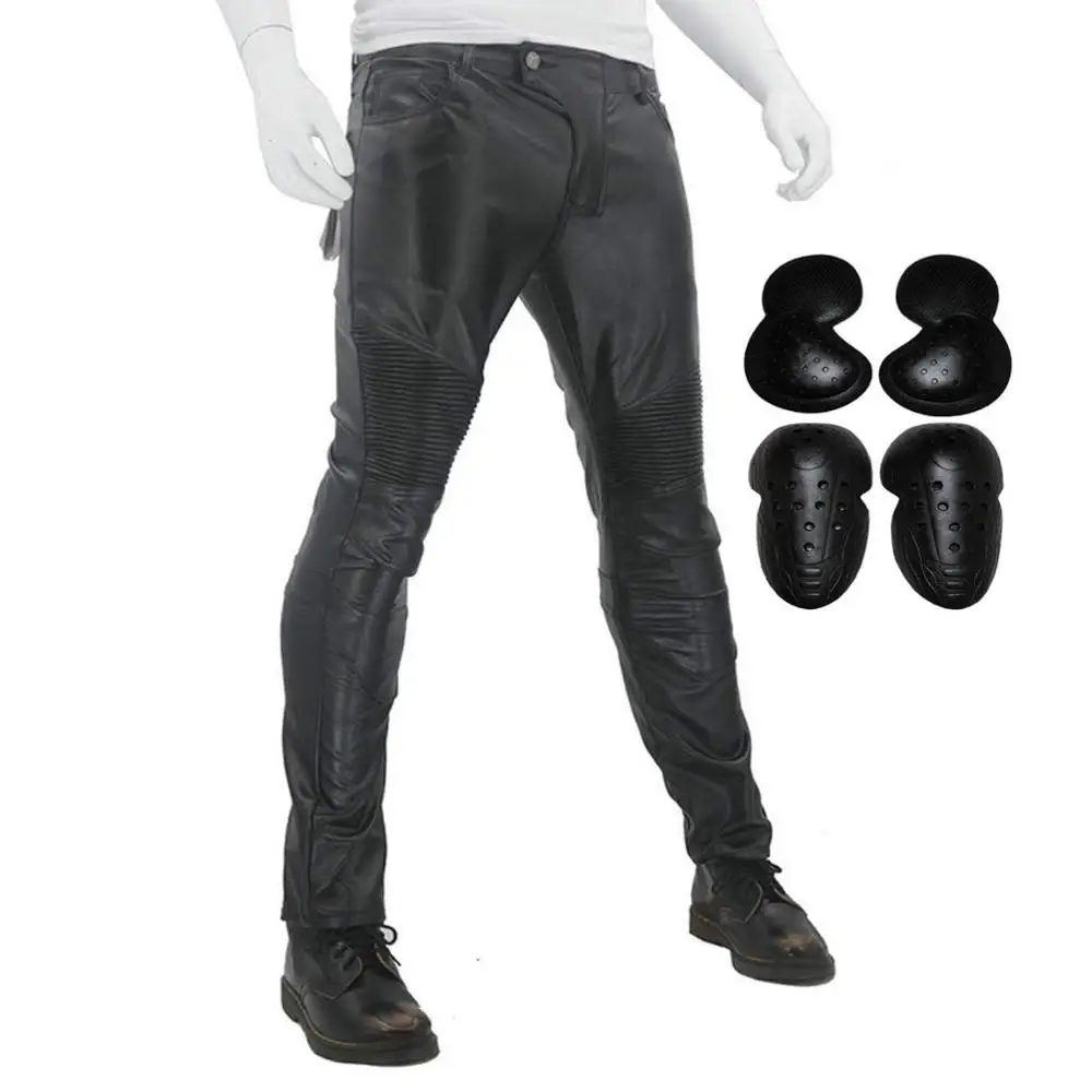 Αγορά Ανταλλακτικά μοτοσικλέτας  Waterproof Windproof Men Motorcycle  Riding Jeans With 4 X CE Armor Knee Hip Pads Motocross Racing Pants PU  Leather Black S-3XL