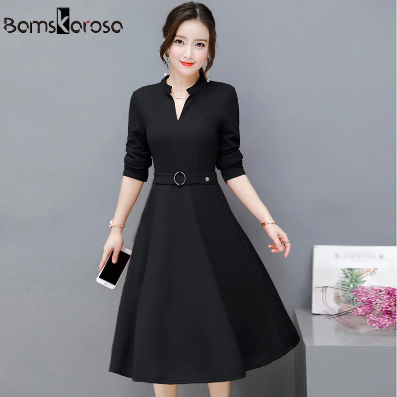 V Neck Vintage Slim Ladies Dresses Shirt