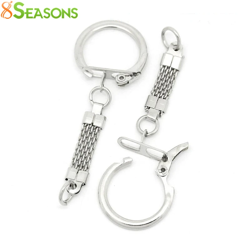 30pcs 8Seasons Iron Alloy Key Chains Key Rings Silver Color 6.2cm x 2.3cm Round Keychain Jewelry Length: 3.8cm Basic Keychains-animated-img
