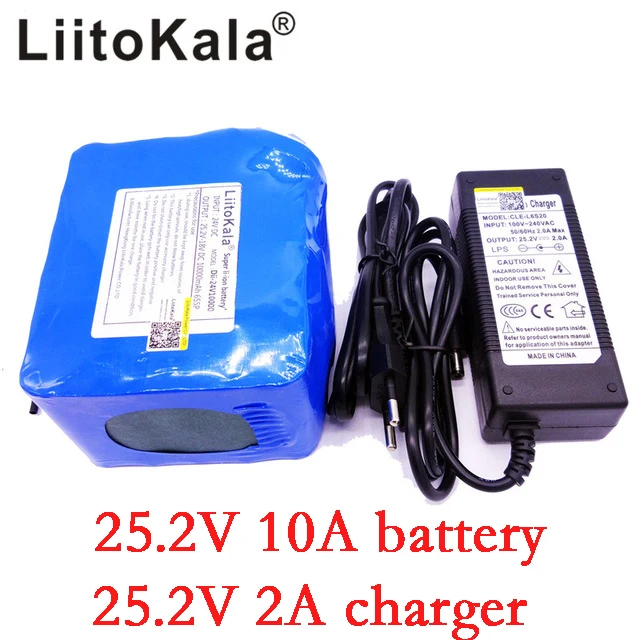 LiitoKala Brand 24V 10Ah 6S5P battery pack lithium 350w e-bike li-ion 25.2V 10000mah lithium bms electric bike battery 250W+2A-animated-img