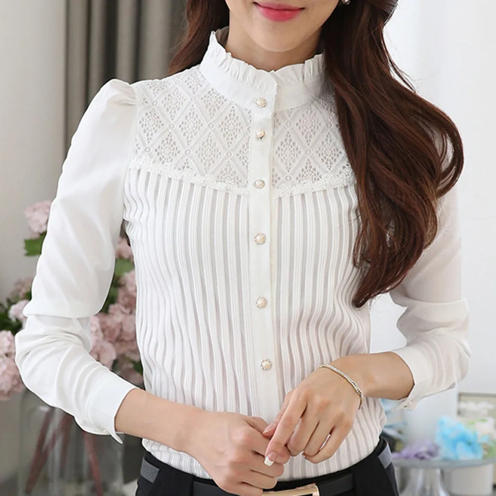 Women Vintage White Blouse Collared 