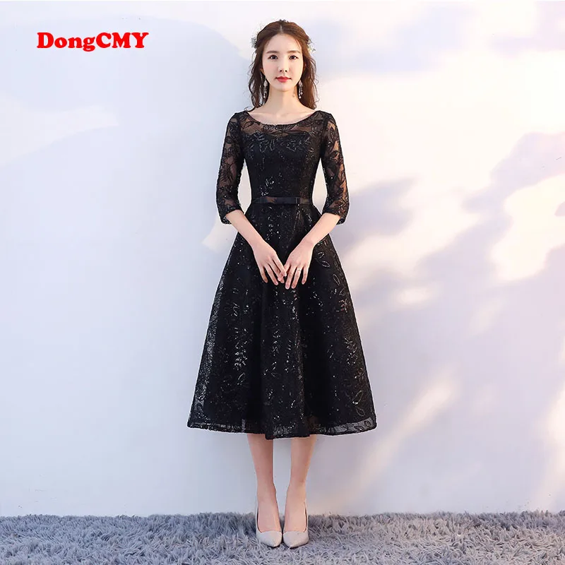 Short Black Color Prom dress Tea-Length 