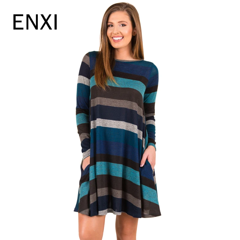 Winter Long Sleeve Striped Dresses 