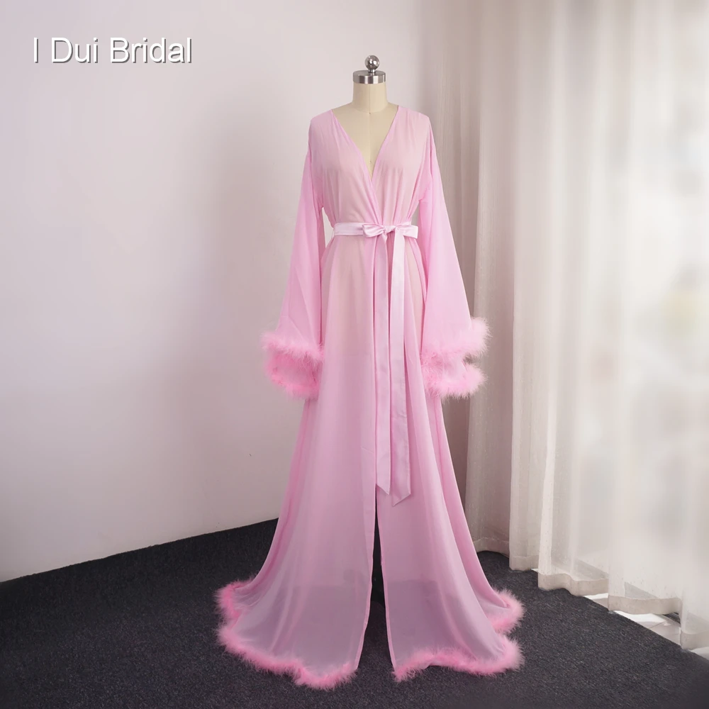 Chiffon Feather Evening Dress Long 