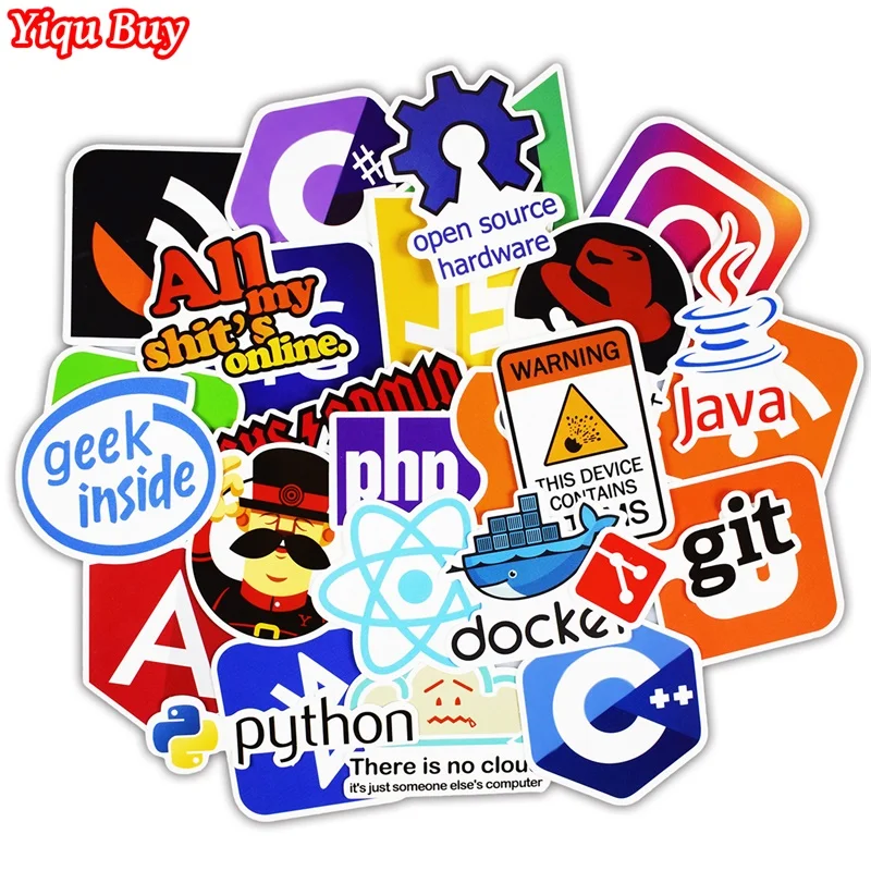 50 Pcs Java Internet JS Php Docker Bitcoin Html Cloud Programming Language APP Logo Funny Stickers for Laptop Car DIY Stickers-animated-img