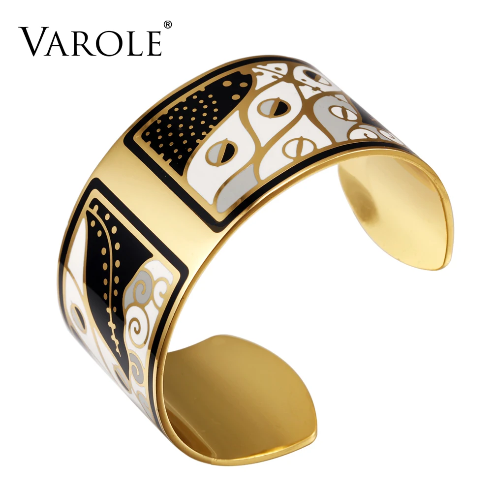 VAROLE 36mm Width Gold Color Colorful Copper Bangles & Bracelets Bangle for Women Cuff Bracelet Pulseiras Enamel Jewelry-animated-img
