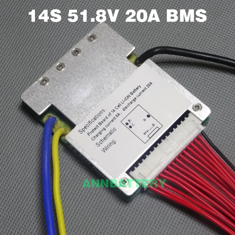 51.8V lithium ion battery protective circuit 14S 51.8V 20A BMS with the balance function Free balanced cable-animated-img