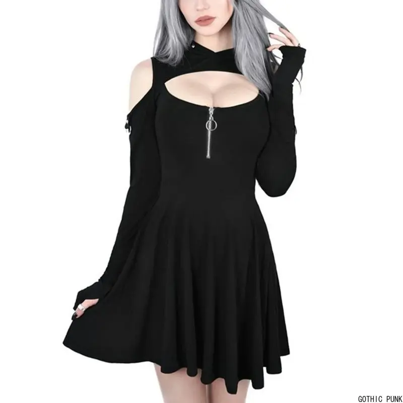 Women Goth Hoodie Dress Spring Casual 