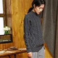 100%hand made pure wool half high collar knit women streetwear solid H-straight pullover sweater one&over size preview-4