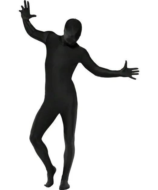 Black Womens Full Body Open Face Lycra Spandex Zentai Suit Costume Zipper  Long Sleeve Hood Unitard with Feet and Hands