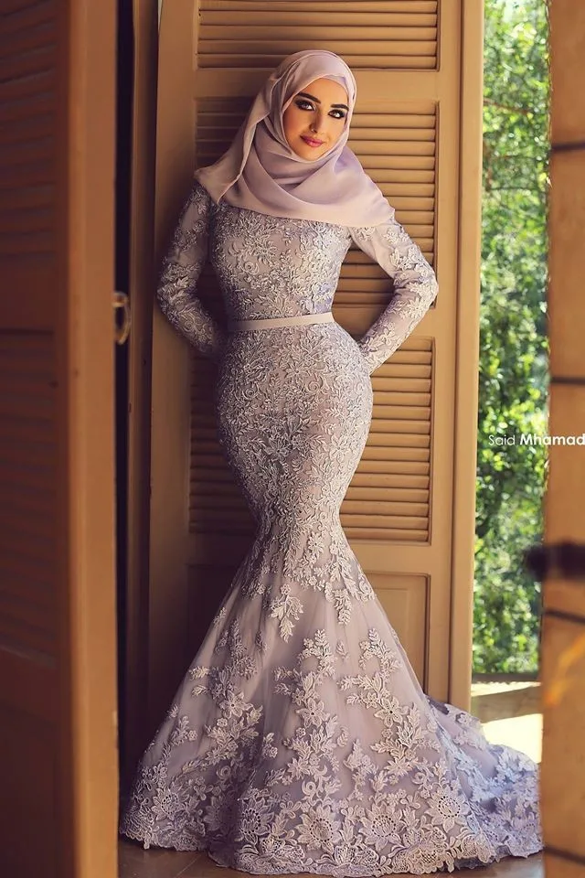 long sleeve muslim evening dress