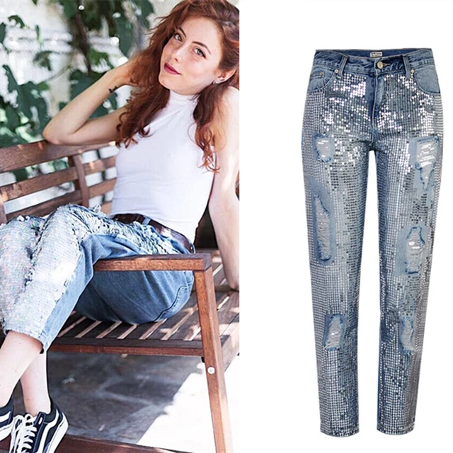 LOGAMI Ripped Jeans for Women Vintage Straight Jeans Woman Denim Pants Light Blue-animated-img