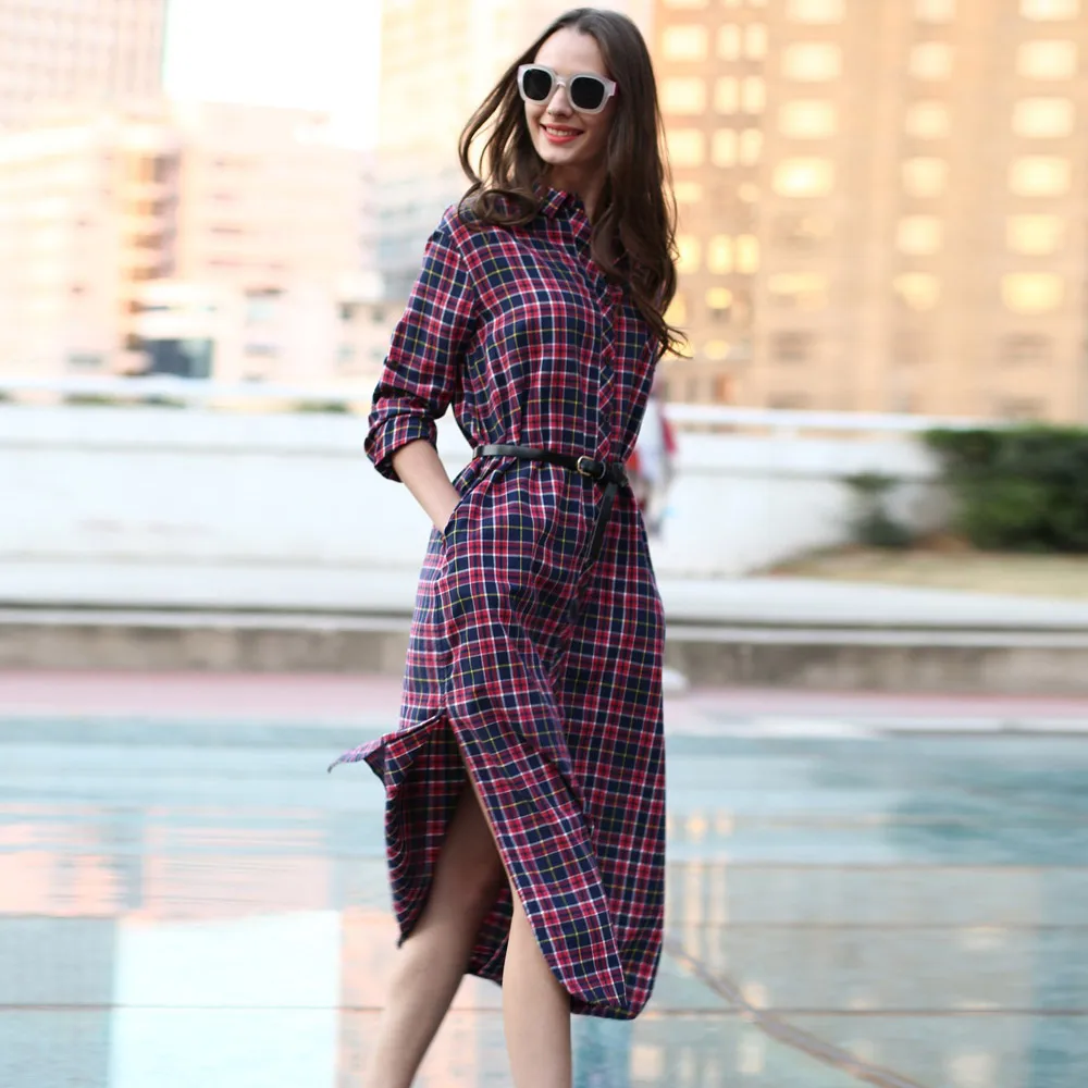 Veri Gude Long Plaid Shirt Dress Long 