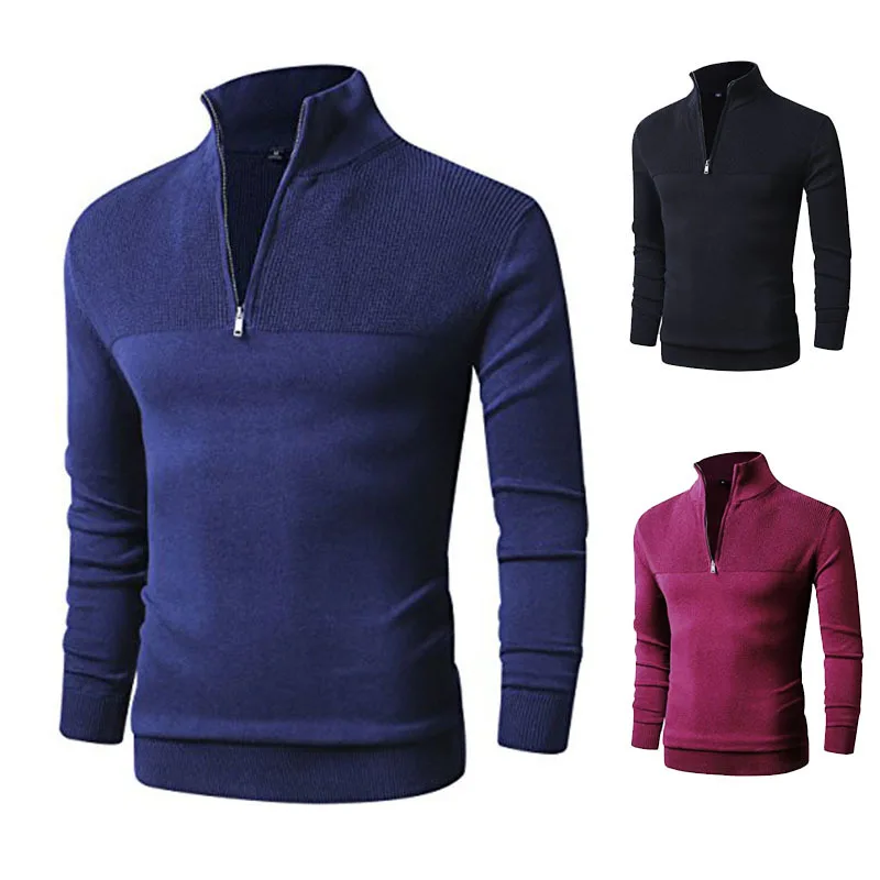 Mens Polo Sweater Slim Fit Zip 