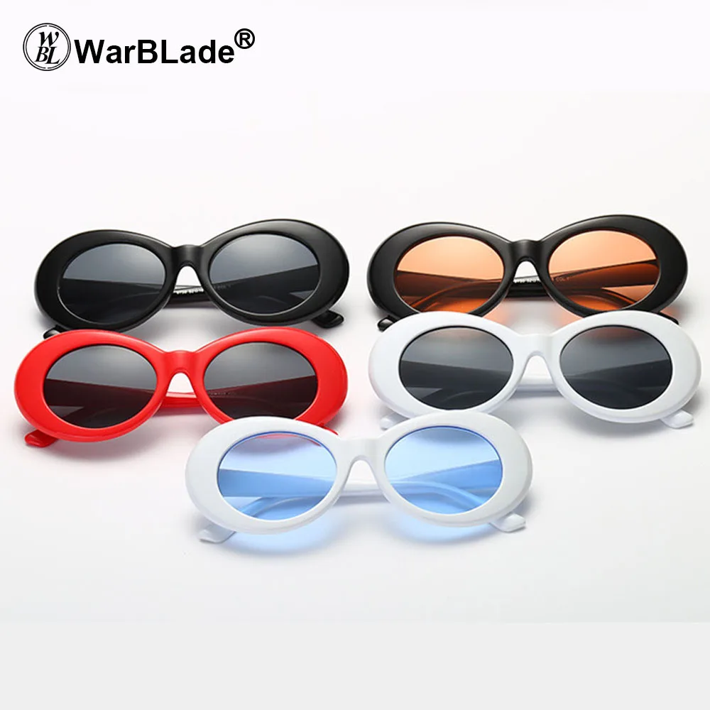 Cumpără Femei | WarBLade Clout Kurt Cobain Glasses Oval Ladies 2022 Vintage Retro Sunglasses Women's White black Eyewear 5PCS