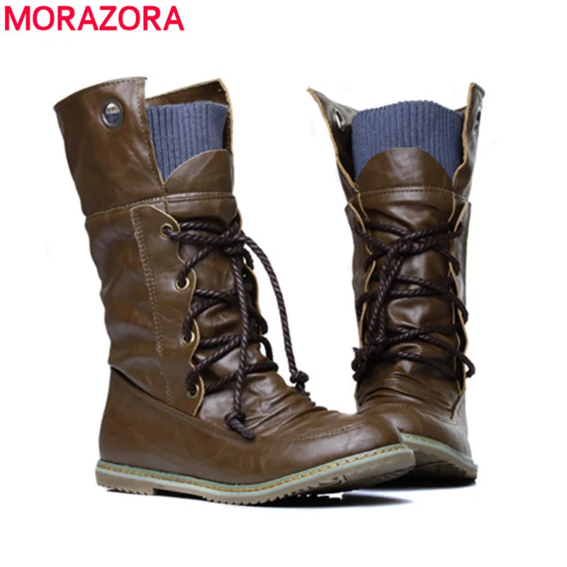 MORAZORA 2024 New fashion motorcycle ankle boots for women autumn winter fashion women's boots pu leather shoes plus size 34-43-animated-img