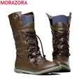 Morazora 2024 חדש אופנה אופנוע מגפי קרסול לנשים סתיו חורף אופנה מגפי נשים נעלי עור PU פלוס מידה 34-43