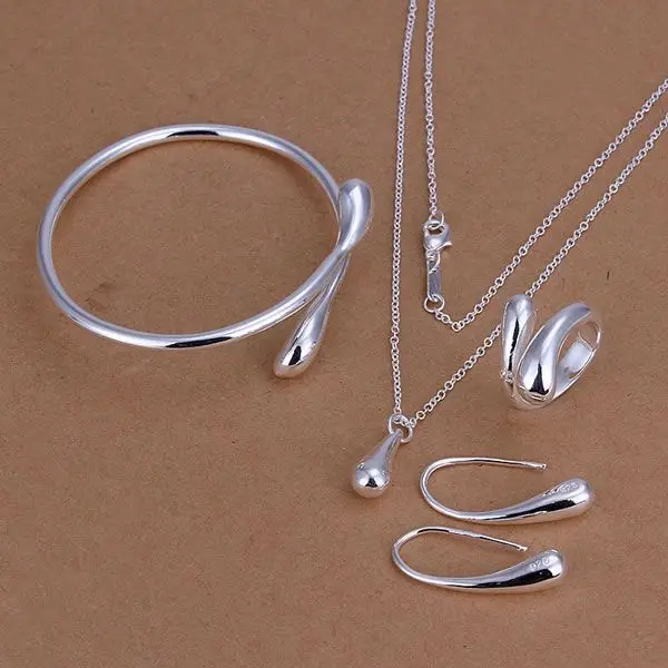 Factory price top jewelry silver plated drop jewelry sets necklace bracelet bangle earring ring SMTS222-animated-img