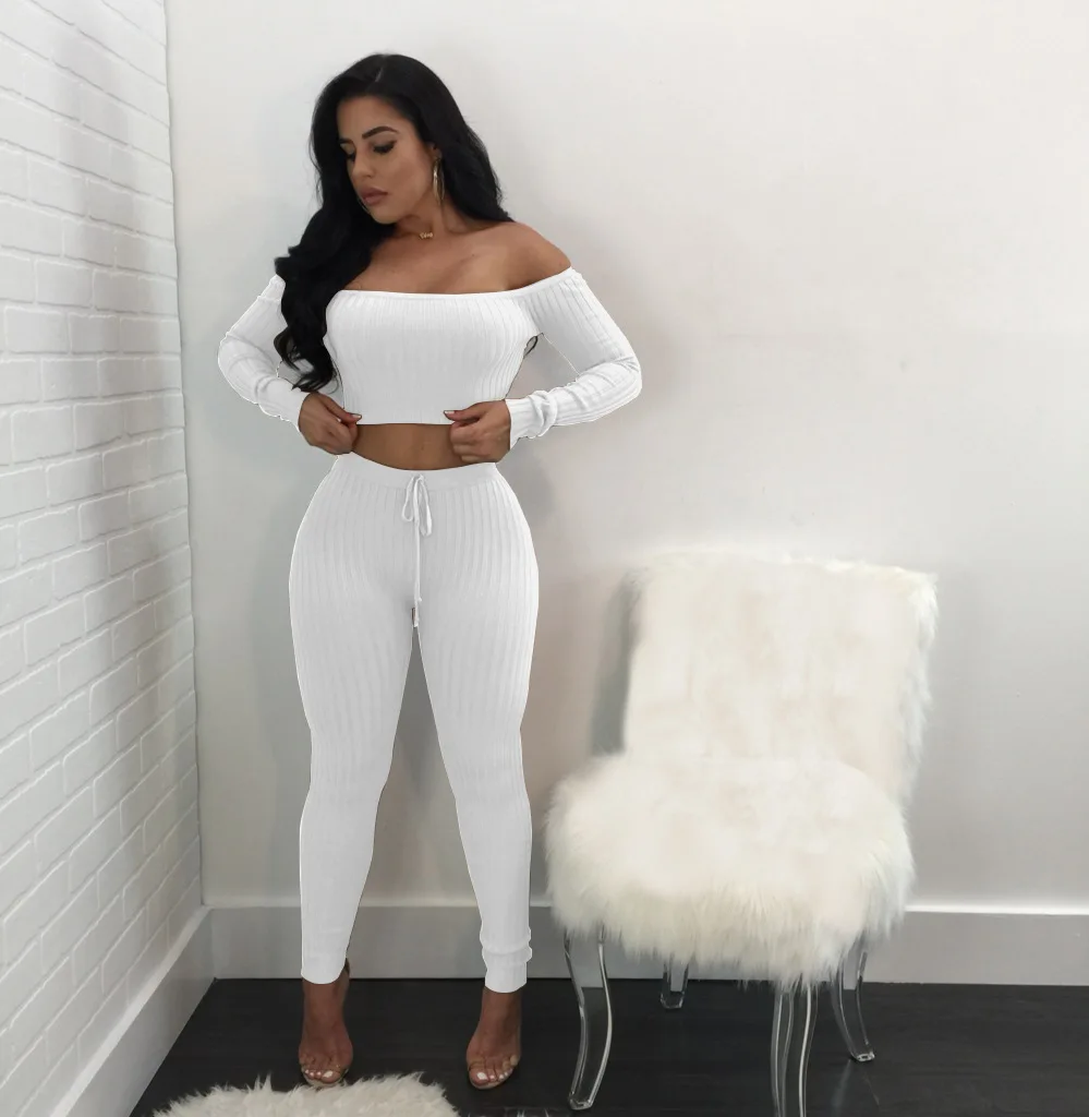 Women long sleeve crop top full pants 