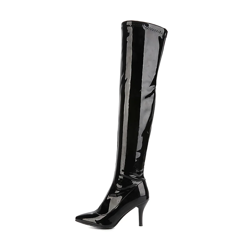 glossy knee high boots