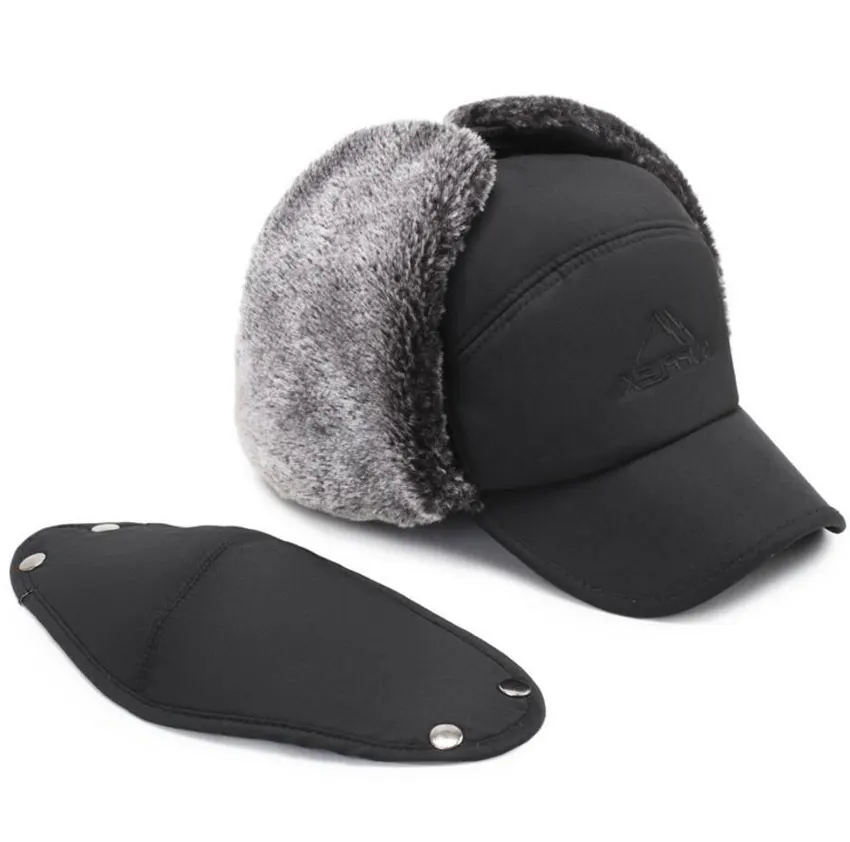 winter hat with ear flaps and brim