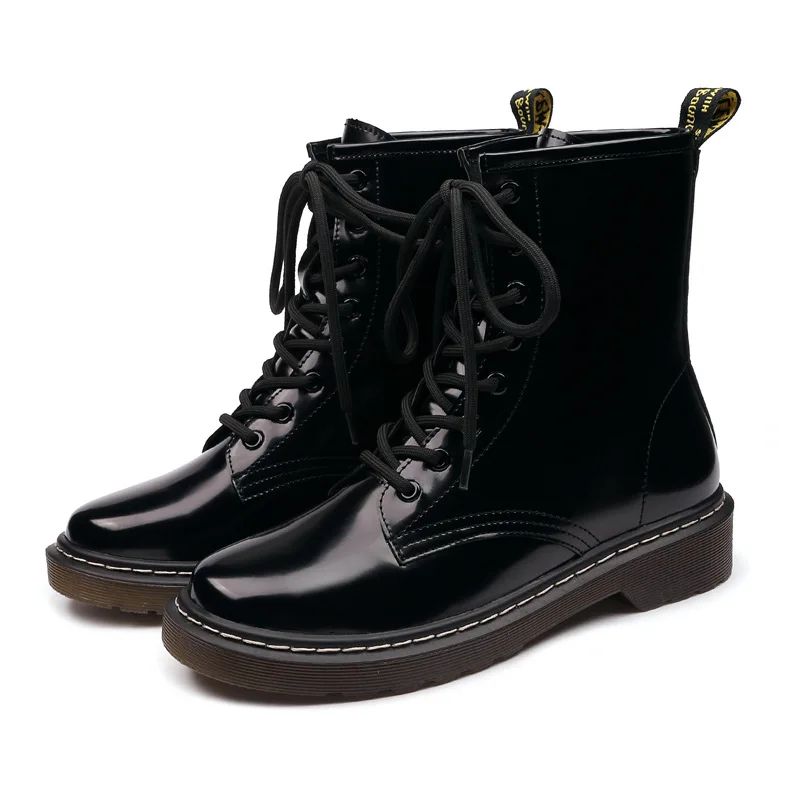 womens patent leather lace up boots