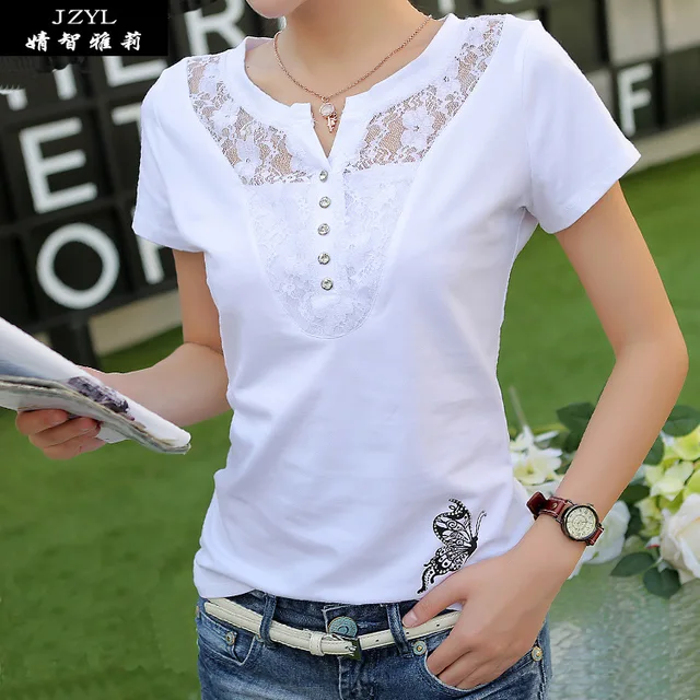Summer T-shirt Women Casual Lady Top Tees Cotton White Tshirt Female Brand Clothing T Shirt Top Tee-animated-img