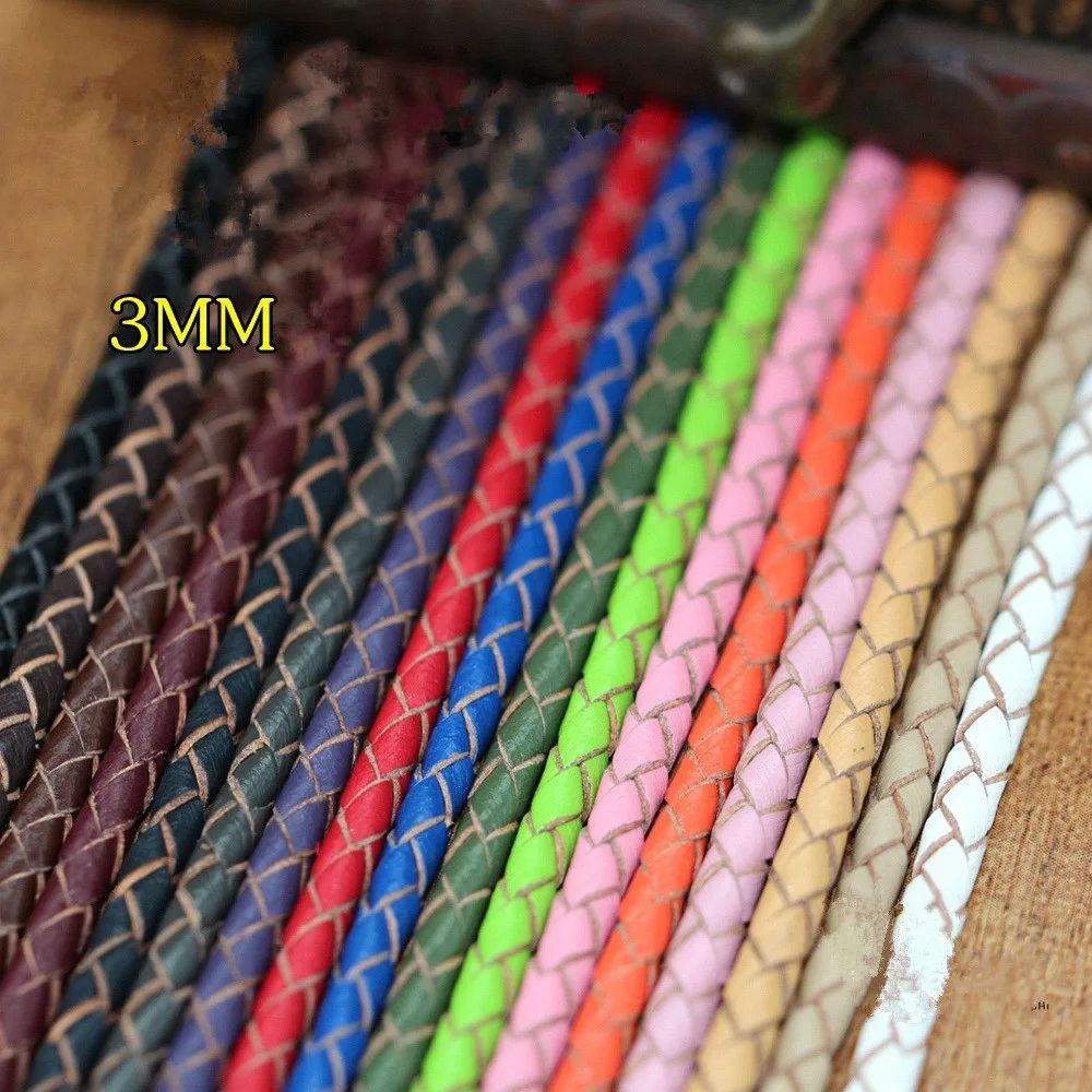 2 Meters Braided Genuine Leather Cords 3/4/5/6mm Handcraft Braided Leather  String Cord For