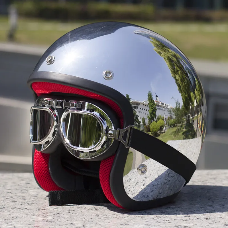 chrome open face motorcycle helmet