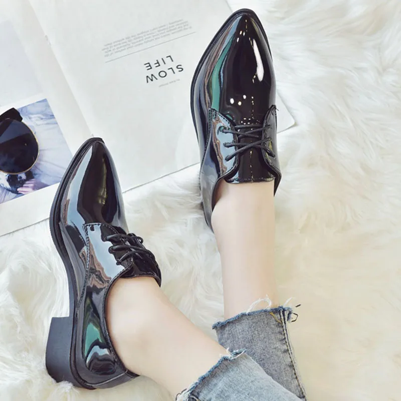 women's patent leather lace up shoes