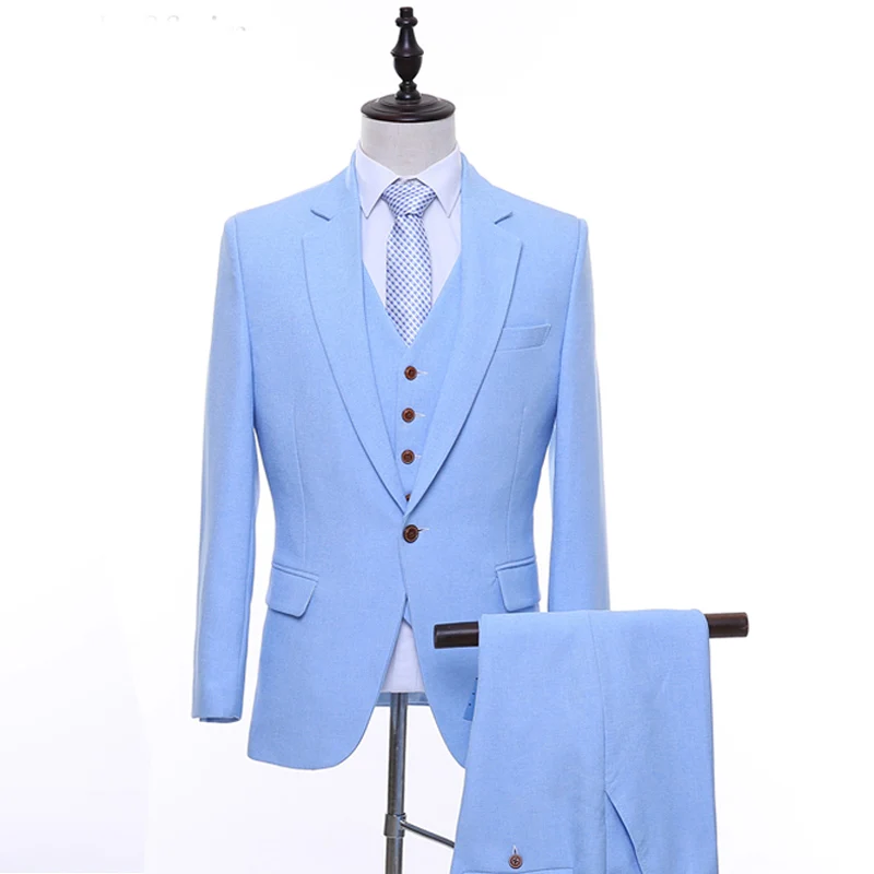 Sky Blue Casual Men Suits 