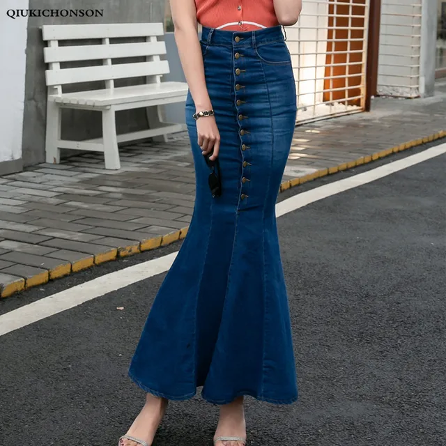 High waist long jeans skirts 