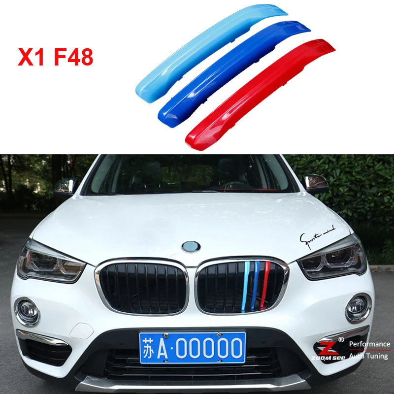 3D M Styling Front Grille Trim motorsport Strips grill Cover performance Stickers for 2016-2018 BMW X1 F48-animated-img