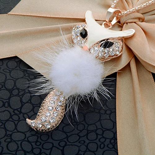 Hot sell Women's Rhinestone Feather Cute Fox Pendant Long statement necklaces & pendants W-animated-img