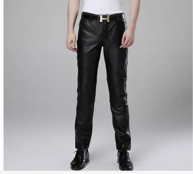 M-4xl 2021 Autumn And Winter New Men's Genuine Leather Pants Slim Black Cowhide Trousers Motorcycle Pants Singer Stage Costumes-animated-img