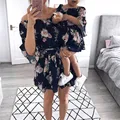 Mother Daughter Dresses Family Matching Outfits Off Shoulder Floral Dress Summer Chiffon Girl Women Boho Loose Dresses Sundress preview-1